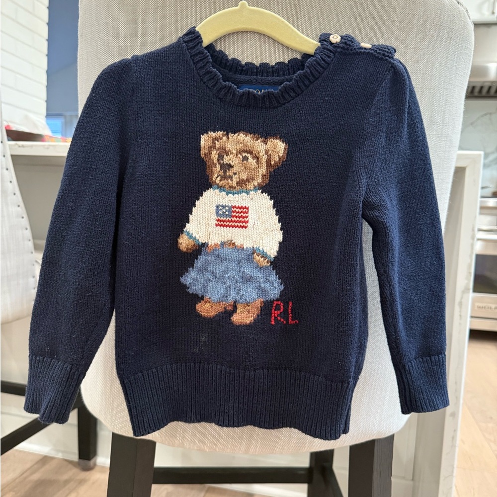 Girls Ralph Lauren Bear Navy Sweater